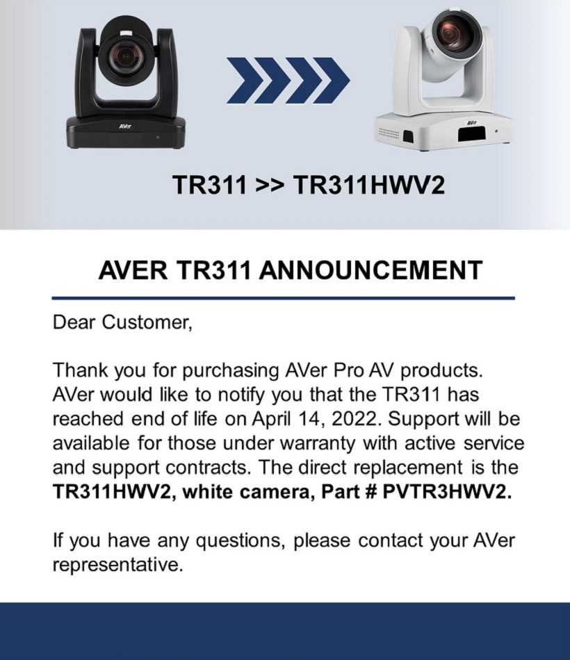AVer TR311 EOL announcement